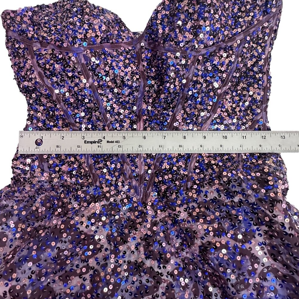 Jovani Purple Strapless Sequined Leopard Print Ball Gown Prom Dress Sz 0 - Picture 13 of 14